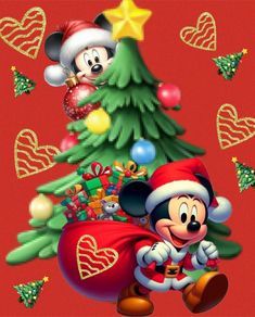 a mickey mouse christmas tree with santa claus