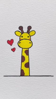 a drawing of a giraffe with hearts on it's nose and head