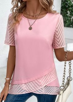 Chic Pink Tops With Pockets, Casual Pink Compressive Top, Casual Compressive Pink Tops, Pink Cotton Top With 3/4 Sleeves, Pink Relaxed Fit Top With 3/4 Sleeves, Pink Tunic, Trendy Tops For Women, Diy Couture