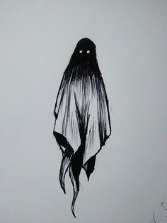 a black and white drawing of a ghost