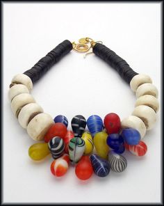 Dramatic Necklace, Old Wedding, African Weddings, African Beads Necklace, Bone Necklace, African Trade Beads, Funky Jewelry