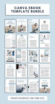 the canva book template bundle is shown in blue and white