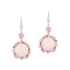 Luxury Pink Multi-stone Earrings, Luxury Pink Round Earrings, Pink Multi-stone Earrings In Fine Jewelry Style, Pink Multi-stone Earrings Fine Jewelry, Formal Multi-stone Round Earrings, Luxury Pink Pierced Earrings, Pink Round Fine Jewelry Earrings, Fine Jewelry Pink Cabochon, Pink Multi-stone Earrings For Anniversary