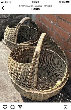 two wicker baskets sitting next to each other