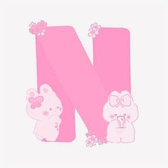 the letter n is made up of pink and white animals with bows on their heads