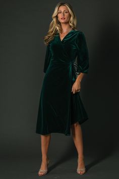 Beckinsale Velvet Wrap Dress | Dark Green Cocktail Dress Winter, Hunter Green Maxi Dress, Winter Cocktail Dress, Full Sequin Dress, Satin Gowns, Winter Wedding Guest Dress, Burgundy Maxi Dress, Loungewear Fashion, Velvet Wrap Dress