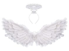 white angel wings and tiara on a white background