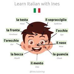 a man's face with the words learn italian in different languages, including english and spanish