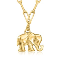 Ross-Simons - 18kt Gold Over Sterling Elephant Paper Clip Link Necklace. 18". A wise elephant is on parade to bring you good fortune. Handcrafted in shimmering 18kt yellow gold over sterling silver, the peaceful pachyderm suspends from a glittering paper clip link chain with a 2" extender. Lobster clasp, elephant paper clip link necklace. Yellow Gold Necklace, Fine Jewellery Necklace, Link Necklace, Paper Clip, Link Chain, Lobster Clasp, Metallic Silver, Jewelry Necklace Pendant, Jewelry Watches