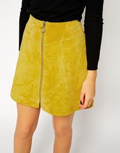 Enlarge ASOS A-Line Skirt In Suede With Zip Through Detail Summer Skirts, Clothes Accessories, A Line Skirt, A Line Skirts