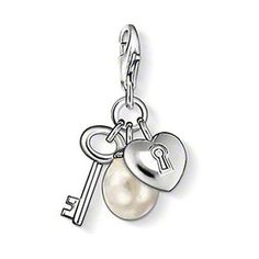 Charm 0817 Key Heart With Pearl-THOMAS SABO-Swag Designer Jewelry Elegant Silver Pearl Charm, Elegant Heart-shaped Dangling Charms, Elegant Heart Shaped Dangling Charms, Elegant Heart-shaped Key Jewelry, Elegant Silver Heart Charm, Elegant Silver Heart-shaped Charms, Key Heart, Thomas Sabo Charms, Thomas Sabo