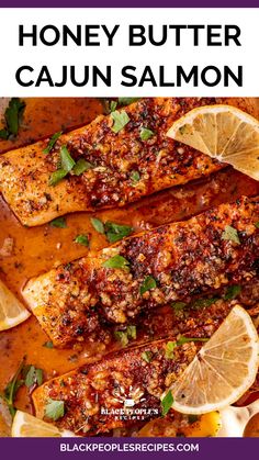 honey butter cajun salmon with lemons and parsley