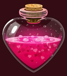 a heart shaped bottle filled with pink liquid