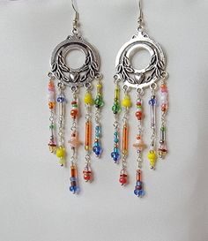 Antique Silver Chandelier, Bright Summer Colors, Silver Chandelier, Earrings Chandelier, Bead Weaving Patterns, Weaving Patterns, Tube Beads, Glass Seed Beads, Earring Findings