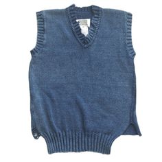 Maison Margiela Blue Distressed Cotton Knit Vest S. Maison Margiela Size 1 (small) Blue Distressed Ribbed hem and neckline Vneck Knit Sleeveless Cotton Classic Blue Cotton Sweater Vest, Knit Sweater Vest, Blue Vests, Knit Vest, Vest Top, Work Outfits, Cotton Knit, Sweater Vest, Work Outfit