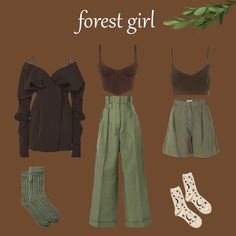 #inspo #outfit #clothes #aesthetics #aesthetic #brown #green #nature #moodboard Brown And Sage Outfit, Forest Green And Brown Outfit, Green And Brown Y2k Outfit, Olive Green Clothes Aesthetic, Earthy Colors Outfit, Forest Green Clothes Aesthetic, Sage Green And Brown Outfit, Green And Brown Outfit Aesthetic, Brown And Olive Green Outfit