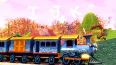 an animated image of a toy train on the tracks with trees and bushes in the background