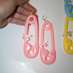 "GIANT! Pastel Safety Pin Earrings Very lightweight Made of plastic Measure a whopping 5.5\" long including hook! Hooks are extra secure because these are BIG!" Handmade Pink Plastic Earrings, Cute Plastic Party Earrings, Playful Pink Plastic Earrings, Pastel Punk, Faux Septum, Edgy Earrings, Safety Pin Brooch, Custom Jewelry Box, Pin Earrings