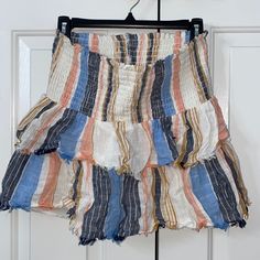 Never Worn Stripped Skirt From Aerie Bohemian Cotton Skirt For Brunch, Striped Tiered Skirt For Summer, Multicolor Ruffled Cotton Bottoms, Multicolor Cotton Ruffled Bottoms, Casual Striped Bottoms With Ruffles, Casual Multicolor Bottoms With Ruffles, Casual Multicolor Ruffled Bottoms, Cotton Ruffled Mini Skirt For Beach, Casual Cotton Beach Mini Skirt