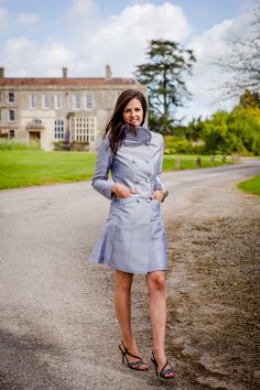 A beautiful silver raw silk double-breasted, funnel neck wedding coat from Shibumi. Perfect for #weddingguestoutfit #motherofthebride #races #ascot Groom Outfit, Womens Cashmere, Dress Coat, Perfect Style, Cashmere Coat