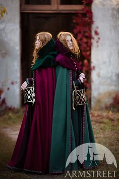 Wool Cloak “Key Keeper” with Trim and Velvet Accents. Available in: bottle green wool, red wine wool :: by medieval store ArmStreet Elvish Medieval Dress For Winter Cosplay, Elvish Medieval Dress For Winter Costume, Gothic Medieval Dress For Medieval Festivals, Elven Style Medieval Dress For Larp, Elvish Medieval Dress For Festivals, Viking Style Medieval Dress Costume For Winter, Viking Style Medieval Dress For Winter, Fall Medieval Dress For Cosplay, Elven Cape For Cosplay And Medieval Festivals