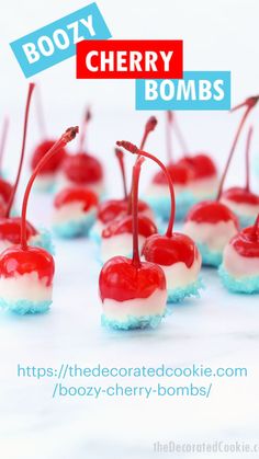 4th Of July Vodka Cherries, 4th Of July Boozy Treats, America Desserts, Spiked Cherries, 4th Of July Cocktails, Memorial Day Foods, Blue Sprinkles, Alcoholic Desserts, Jello Shot Recipes