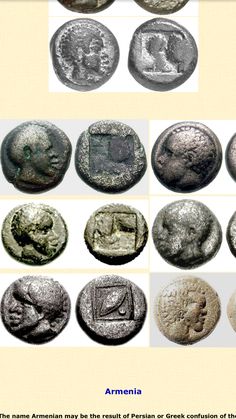 an image of ancient roman coins in different styles and sizes, including one with the head of