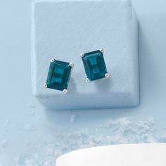 Ross-Simons - 3.00 ct. t. w. London Blue Topaz Stud Earrings in Sterling Silver. An oh-so-stylish look showcasing 3.00 ct. t. w. emerald-cut London blue topaz gems in a polished sterling silver setting. Add a pop of color to your everyday attire wearing these refined stud earrings! Post/clutch, London blue topaz stud earrings. Blue Topaz birthstones are the perfect gift for December birthdays. London Blue Topaz Earrings, Blue Topaz Pendant Necklace, Emerald Earrings Drop, Opal Drop Earrings, Topaz Birthstone, Sapphire Necklace Pendants, Seashell Pendants, Emerald Earrings Studs, London Blue Topaz Ring