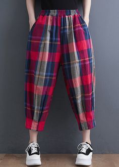 Plus Size Red Plaid Elastic Waist Cotton Crop Pants SummerFabric: Cotton BlendedSize & Fit: This garment fits true to size.Length: Size 5XL measures 31.785"from waist to hem.Waist:Fitted - elastic waist allows stretch Hip: Loosely Fitted. room for hips. Hand Wash Cold. Summer Yellow, Pants Summer, Crop Pants, Summer Fabrics, Red Plaid, Cropped Pants, Elastic Waist, Cotton Blend, Hand Wash