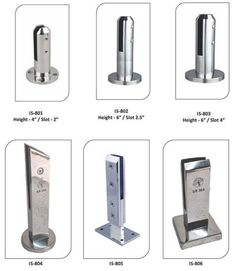 several different types of metal parts and their names are shown in this image, including the height of each piece