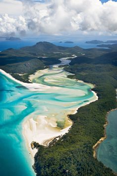 an aerial view of the white sand beaches and lagoons in australia's great barrier