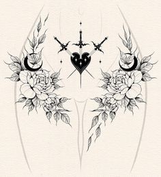 Floral Back Tattoos, Emo Tattoos, Line Tattoo Ideas, Cool Tattoo, Wicked Tattoos, Muster Tattoos, Hip Tattoos Women, Chest Piece Tattoos, Creepy Tattoos