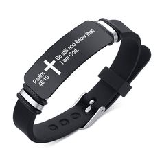 Description: It is a good gift for your lover,family,friend and coworkers Color: Black/Silver Material: Silicone Bracelet Length: 150-200 mm Package Included: Bracelet*1 pc Jesus Scriptures, Faith Bracelet, Christian Bracelets, Religious Cross, Silicone Bracelets, Christian Bible Verses, Christian Jewelry, Jesus On The Cross, Christian Bible