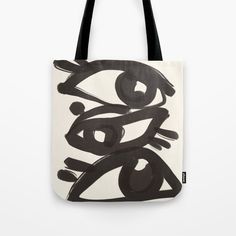 Line Art Eyes, Black Cotton Bag With Graphic Print, White Artsy Tote Bag, Black Canvas Tote Bag With Graphic Print, Artistic Hand-printed Tote Bag, Font Handwriting, Art Eyes, Abstract Tote Bag, Cute Tote Bags