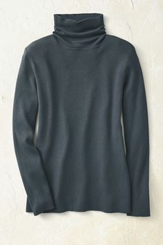 The center of your cooler-days-ahead wardrobe is our fine-gauge ribbed-knit turtle. Soft and comfortable, it keeps its shape beautifully without clinging. Imported. Ribbed Turtleneck Sweater, Ribbed Turtleneck, Coldwater Creek, Turtleneck Sweater, Ribbed Knit, Turtle Neck, Wardrobe, Knitting, Long Sleeve