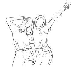 two people standing in the air with their arms outstretched