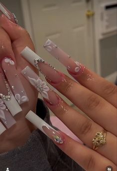 Quinceanera Nails, Colored Acrylic Nails, Long Square Acrylic Nails, Unique Acrylic Nails, Nail Swag