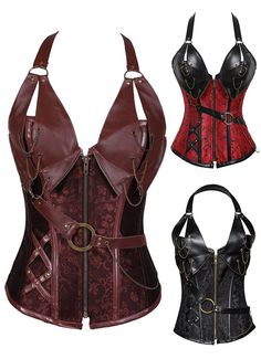 Fashion Womens Steel Boned Retro Gothic Victorian Steampunk Corset     Type: Overbust Corset   Style: Sexy   Design: This beautiful fashion corset is lace up on back, Plastic boning to support   Embellishment:Rivet,Zippers,Chain   Fabric: Brocade, cotton   Color: As Picture   Weight: 0.3kg   Occasion:These fashion corsets are perfect for parties,cosplay,club, a night out, or just a bedroom lingerie. It will make you look and feel amazing.   The corset is designed to create a wonderful hourglass Edgy Underbust Corset For Costume Party, Punk Party Corset, Edgy Halloween Corset For Costume Party, Edgy Halloween Costume Party Corset, Edgy Overbust Corset For Costume Party, Punk Overbust Halloween Corset, Edgy Overbust Corset For Cosplay, Gothic Corset Belt With Corset Back For Club, Punk Overbust Corset For Cosplay