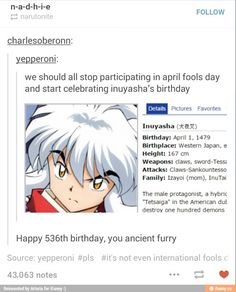 an image of someones birthday on the webpage for their anime fan site, which is