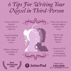 a poster with the words 6 tips for writing your novel in third - person on it