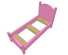 a pink bed frame with wooden slats