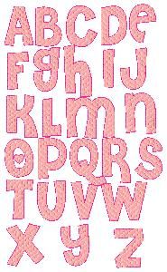 a cross stitch alphabet is shown in pink