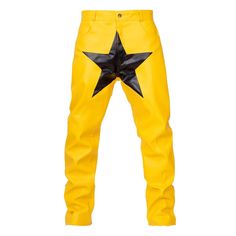 Yellow Starboy Leather Pants Mens Black Straight Leg Pants With Star Print, Straight Leg Star Print Pants For Streetwear, Straight Leg Pants With Star Print For Streetwear, Trendy Black Star Print Pants, Trendy Black Pants With Star Print, Cosmic Dance, Mens Leather Pants, Black Star, Star Designs