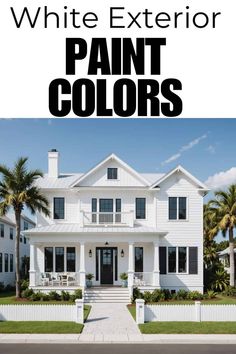 white exterior paint colors with palm trees in the foreground and an image of a house