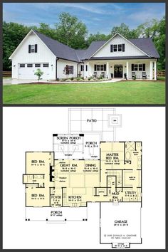 two story house plans with an open floor plan for the front and back of the house