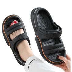 The Two Strap Slides are a great buy for the summer! These stylish slides look just as comfortable as they appear! These slides feature a 3 strap design with one articulating strap that is used to comfortably secure your feet in the shoes. FEATURES: Style Open toe Season Summer/Spring Sole Flat Vamp material EVA COMFORTABLE MATERIAL: The Two Strap Slides are made of high-density material. These are light, soft, breathable, and waterproof, and their excellent flexibility and durability make them Comfortable Non-slip Slide Sport Sandals, Black Non-slip Open Toe Platform Slippers, Casual Non-slip Slide Sandals, Black Open Toe Sandals For Leisure, Black Open Toe Summer Slippers, Black Slide Sport Sandals, Non-slip Leisure Slides, Casual Open Toe Sport Sandals For Swimming, Adjustable Black Slippers For Spring