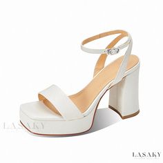 Lasaky - Chic Open-Toe High Heeled Sandals with Chunky Heels and Ankle Strap Detail Ivory Bridal Shoes, Mary Jane Ballet Flats, High Heeled Sandals, Embellished Flats, Crystal Heels, Buckled Flats, Open Toe High Heels, Square Head, Chelsea Ankle Boots