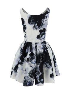 100% Polyester Elegant Floral Print Fit And Flare Mini Dress, Elegant Fit And Flare Floral Mini Dress, Elegant A-line Floral Dress For Evening, Floral Print Fit And Flare Mini Dress For Evening, Evening Fit And Flare Mini Dress With Floral Print, Evening Floral Print Fit And Flare Mini Dress, Evening Fit And Flare Floral Print Mini Dress, Alexander Mcqueen Women, Ink Model