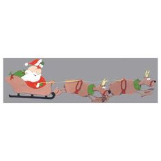 santa claus is riding in a sleigh with reindeers on it's back