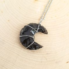 Black Obsidian Crystal Crescent Moon Necklace Gift : Handmade Products #ad Black Obsidian Crystal, Crystal Growth, Obsidian Crystal, Crescent Necklace, Bohemian Crystal, Crescent Moon Necklace, Black Obsidian, Moon Necklace